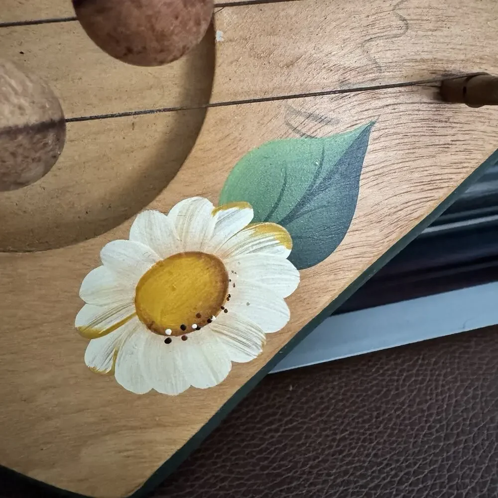 Floral Strawberries Heart Shaped Hand Painted Door Harp Chime Vintage Wood